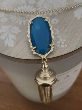 Kendra Scott Blue Agate Tassel Gold Pendant Necklace